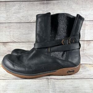 Chaco Hopi Womens Size 11 Black Leather Wool Pull On Waterproof Winter Boots
